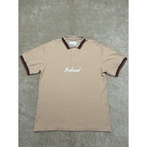Profound Aesthetic Polo Shirt Mens Medium Beige Spell Out Logo Pullover